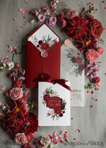 WEDDING INVITATIONS gold / rose gold / silver / glitter Romantic Red Wedding Invites With Bow, Glamour Floral Wedding Invitations, Indian Luxury Gold Foil Wedding Cards, Bespoke Burgundy Pocket Wedding Invitation Suite8