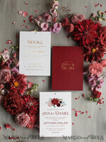 WEDDING INVITATIONS gold / rose gold / silver / glitter Romantic Red Wedding Invites With Bow, Glamour Floral Wedding Invitations, Indian Luxury Gold Foil Wedding Cards, Bespoke Burgundy Pocket Wedding Invitation Suite8