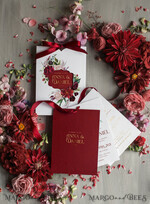 WEDDING INVITATIONS gold / rose gold / silver / glitter Romantic Red Wedding Invites With Bow, Glamour Floral Wedding Invitations, Indian Luxury Gold Foil Wedding Cards, Bespoke Burgundy Pocket Wedding Invitation Suite8