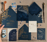 WEDDING INVITATIONS gold / rose gold / silver / glitter Navy Gold Arch Wedding invitations, Plexi Pocket Velvet Wedding Invitations, Dark Blue Gold Wedding Invitation Suite, Elegant  Wedding Cards33