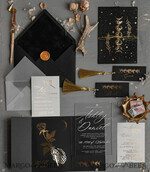 WEDDING INVITATIONS gold / rose gold / silver / glitter Halloween Moon phases Wedding Invitations Suite, Black Invitations, Spooky Halloween Invites, Gothic Wedding Invitation Cards, Skeleton Wedding Set black and gold31
