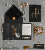 WEDDING INVITATIONS gold / rose gold / silver / glitter Halloween Moon phases Wedding Invitations Suite, Black Invitations, Spooky Halloween Invites, Gothic Wedding Invitation Cards, Skeleton Wedding Set black and gold31