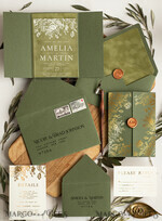 WEDDING INVITATIONS gold / rose gold / silver / glitter Acrylic Wedding Invitations cards, glamour Velvet olive green Wedding invitations designs, Italian Wedding invitation template Green Olive Branch6
