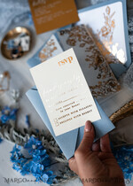 WEDDING INVITATIONS gold / rose gold / silver / glitter Bespoke Acrylic Ice blue wedding invitation, Glamour dusty blue Wedding Invitations, Modern Golden Plexi Wedding Invitation Suite,Boho Glam Wedding Cards wax seal 22