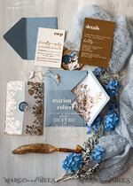 WEDDING INVITATIONS gold / rose gold / silver / glitter Bespoke Acrylic Ice blue wedding invitation, Glamour dusty blue Wedding Invitations, Modern Golden Plexi Wedding Invitation Suite,Boho Glam Wedding Cards wax seal 22
