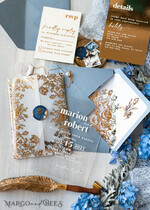 WEDDING INVITATIONS gold / rose gold / silver / glitter Bespoke Acrylic Ice blue wedding invitation, Glamour dusty blue Wedding Invitations, Modern Golden Plexi Wedding Invitation Suite,Boho Glam Wedding Cards wax seal 22