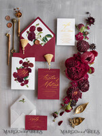 WEDDING INVITATIONS gold / rose gold / silver / glitter Luxury Arabic Wedding Invitation Suite, Golden Shine Wedding Invitations, Glamour Burgundy Indian Wedding Cards, Floral Pocket Wedding Invites With Gold Tassel4