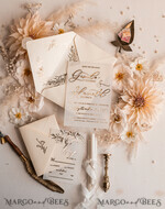 WEDDING INVITATIONS gold / rose gold / silver / glitter Boho Golden Ivory Wedding Invitations, Vellum Gold Wedding Cards, fine art  Wedding Invitation Suite, Bespoke Wedding Stationery11