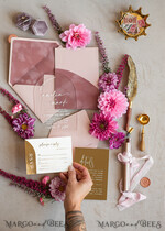 WEDDING INVITATIONS gold / rose gold / silver / glitter Arch Gold Acrylic wedding invitation suite, Velvet Pocket  Blush Pink Wedding Invites, Boho Wedding Invitations12