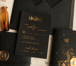 WEDDING INVITATIONS gold / rose gold / silver / glitter Halloween Gold Wedding Invitations, Black and Gold Acrylic Invitation set, Moon Tarot Wedding Invitation Cards, Gold Skeleton Wedding Set11