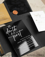 WEDDING INVITATIONS gold / rose gold / silver / glitter Halloween Gold Wedding Invitations, Black Gloss Acrylic Invitation set, Spooky plexi Invites Goth Wedding Invitation Cards, Gold Skeleton Wedding Set36