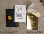 WEDDING INVITATIONS gold / rose gold / silver / glitter Halloween Gold Wedding Invitations, Black Gloss Acrylic Invitation set, Spooky plexi Invites Goth Wedding Invitation Cards, Gold Skeleton Wedding Set36