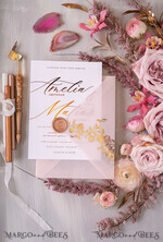 WEDDING INVITATIONS gold / rose gold / silver / glitter Glamour Golden Shine Wedding Invitations, Romantic Blush Pink Wedding Invitation Suite, Luxury Gold Foil Wedding Cards, Elegant White Vellum Invites16
