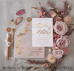 WEDDING INVITATIONS gold / rose gold / silver / glitter Glamour Golden Shine Wedding Invitations, Romantic Blush Pink Wedding Invitation Suite, Luxury Gold Foil Wedding Cards, Elegant White Vellum Invites16