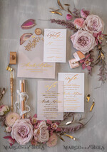 WEDDING INVITATIONS gold / rose gold / silver / glitter Glamour Golden Shine Wedding Invitations, Romantic Blush Pink Wedding Invitation Suite, Luxury Gold Foil Wedding Cards, Elegant White Vellum Invites16