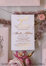 WEDDING INVITATIONS gold / rose gold / silver / glitter Glamour Golden Shine Wedding Invitations, Romantic Blush Pink Wedding Invitation Suite, Luxury Gold Foil Wedding Cards, Elegant White Vellum Invites16