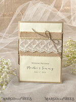MENU & PROGRAMS rustic Ecru Rustic Wedding Program with Burlap, Barn Wedding Program, Eco Romantic Personalized Cards with Twine, Simple Rustic Lace Wedding Program, Elegant Booklet Rustic Wedding Cards5