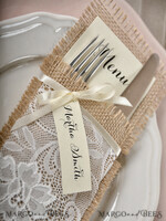 MENU & PROGRAMS rustic Burlap Silverware Holder, Rustic Lace table decor, Wedding Table Set, Table Setting, Burlap table decoration, Wedding Rustic Menu With Ecru Ribbon And A Tag  3
