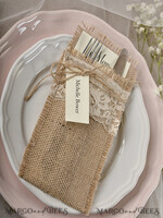 MENU & PROGRAMS rustic Burlap Silverware Holder, Rustic table decor, Wedding Table Set, Elegant Table Setting, Burlap table decoration, Wedding Rustic Menu With Burlap Twine And Tag  4