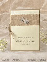 MENU & PROGRAMS rustic Ecru Rustic Wedding Program with Wooden hearts, Barn Wedding Program, Eco Romantic Personalized Cards with Twine, Simple Rustic Lace Wedding Program, Elegant Booklet Rustic Wedding Cards7