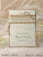 MENU & PROGRAMS rustic Ecru Rustic Wedding Program with Lace, Barn Wedding Program, Eco Romantic Personalized Cards with Twine, Simple Rustic Lace Wedding Program, Elegant Booklet Rustic Wedding Cards8