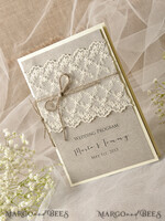 MENU & PROGRAMS rustic Rustic Wedding Program with Lace, Barn Wedding Program, Eco Romantic Personalized Cards with Twine, Simple Rustic Lace Wedding Program, Elegant Booklet Brown Wedding Cards8