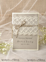 MENU & PROGRAMS rustic Rustic Wedding Program with Lace, Barn Wedding Program, Eco Romantic Personalized Cards with Twine, Simple Rustic Lace Wedding Program, Elegant Booklet Brown Wedding Cards8