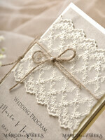 MENU & PROGRAMS rustic Rustic Wedding Program with Lace, Barn Wedding Program, Eco Romantic Personalized Cards with Twine, Simple Rustic Lace Wedding Program, Elegant Booklet Brown Wedding Cards8
