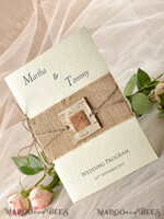 MENU & PROGRAMS rustic Rustic Wedding Program with Burlap, Barn Wedding Program, Eco Romantic Personalized Cards with Twine, Simple Rustic Wedding Program, Elegant Wooden Booklet Ecru Wedding Cards4