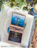 MENU & PROGRAMS rustic Elegant Royal Navy Wedding Menu, Bespoke Watercolor Dinner Menu, Winter Rustic Menu Card with Wooden Belly Band and Twine, Romantic Handmade Blue Menu Card     6