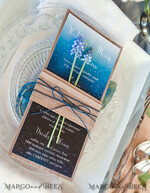 MENU & PROGRAMS rustic Elegant Royal Navy Wedding Menu, Bespoke Watercolor Dinner Menu, Winter Rustic Menu Card with Wooden Belly Band and Twine, Romantic Handmade Blue Menu Card     6