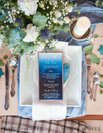 MENU & PROGRAMS rustic Elegant Royal Navy Wedding Menu, Bespoke Watercolor Dinner Menu, Winter Rustic Menu Card with Wooden Belly Band and Twine, Romantic Handmade Blue Menu Card     6