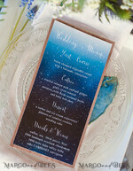 MENU & PROGRAMS rustic Elegant Royal Navy Wedding Menu, Bespoke Watercolor Dinner Menu, Winter Rustic Menu Card with Wooden Belly Band and Twine, Romantic Handmade Blue Menu Card     6