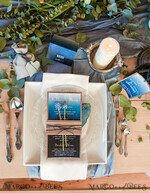 MENU & PROGRAMS rustic Elegant Royal Navy Wedding Menu, Bespoke Watercolor Dinner Menu, Winter Rustic Menu Card with Wooden Belly Band and Twine, Romantic Handmade Blue Menu Card     6