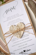 MENU & PROGRAMS rustic Rustic Wedding Menu with Twine, Barn Wedding Dinner Menu, Eco Romantic Personalized Cards with Wooden Heart, Kraft Wedding Menu, Simple Rustic Burlap Wedding Menu, Elegant White Wedding Menu Cards5