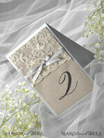 TABLE DECOR SIGNS Wood Eco Rustic Table numbers Romantic Wedding Table Numbers with Grey Ribbon, Vintage Lace Personalized Table Cards, Light Grey and Brown Shabby Chic Wedding Table Décor, Rustic Wedding Table Sign5
