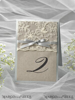 TABLE DECOR SIGNS Wood Eco Rustic Table numbers Romantic Wedding Table Numbers with Grey Ribbon, Vintage Lace Personalized Table Cards, Light Grey and Brown Shabby Chic Wedding Table Décor, Rustic Wedding Table Sign5