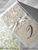 TABLE DECOR SIGNS Wood Eco Rustic Table numbers Romantic Wedding Table Numbers with Grey Ribbon, Vintage Lace Personalized Table Cards, Light Grey and Brown Shabby Chic Wedding Table Décor, Rustic Wedding Table Sign5