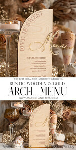 TABLE DECOR SIGNS Wood Eco Rustic Table numbers Rustic Wooden Half Arch Dessert Menu with Stand, Country Barn Wood Acrylic gold Candy Bar Sign, Natural Wood Gold Plexi Table Dessert Menu Wedding Table Decor, Wedding Signage Golden mirror and Wooden Candy Bar Menu 10