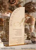 TABLE DECOR SIGNS Wood Eco Rustic Table numbers Rustic Wooden Half Arch Dessert Menu with Stand, Country Barn Wood Acrylic gold Candy Bar Sign, Natural Wood Gold Plexi Table Dessert Menu Wedding Table Decor, Wedding Signage Golden mirror and Wooden Candy Bar Menu 10