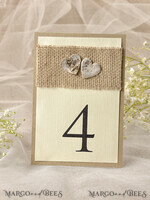 TISCHDEKORATIONSCHILDER   Holz Eco Rustikale Tischnummern Rustikale Hochzeits Tischkarten mit Jute und Holzherzen, Scheunenhochzeit Tischkarten, elegante, umweltfreundliche, romantische personalisierte Karten, einfache rustikale Hochzeits Tischdekoration.4
