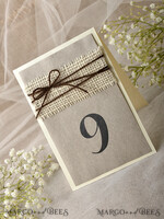TABLE DECOR SIGNS Wood Eco Rustic Table numbers Rustic Wedding Table Numbers with Twine, Barn Wedding Table Cards, Elegant Eco Romantic Personalized Cards, Handmade Rustic Wedding Table Sign with Burlap Decor4