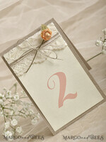 TABLE DECOR SIGNS Wood Eco Rustic Table numbers Rustic Wedding Table Numbers with Natural Twine, Wedding Table Cards, Eco Romantic Personalized Cards with Rose And Leaf decor, Simple Rustic Lace Wedding Table3