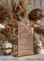 TABLE DECOR SIGNS Wood Eco Rustic Table numbers Rustic Wooden Half Arch Dessert Menu with Stand, Country Barn Wood Acrylic gold Candy Bar Sign, Natural Wood Gold Plexi Table Dessert Menu Wedding Table Decor, Wedding Signage Golden mirror and Wooden Candy Bar Menu 10