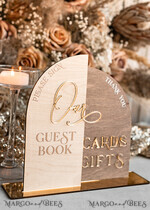 TABLE DECOR SIGNS Wood Eco Rustic Table numbers Rustic wood Golden Acrylic gifts & cards signs with stand, Wooden gold guestbook Sign, Golden Plexi wood  gifts & cards signs, Luxury Wedding guestbook Decor Centerpieces13