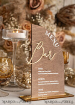 TABLE DECOR SIGNS Wood Eco Rustic Table numbers Acrylic Arch Bar Menu, gold Plexi Ivory Velvet Drink Bar Menu Sign with Stand, Beige Plexi Table Bar Menu Luxury Wedding Table Decor, Wedding Signage Ecru drink Bar Menu 12