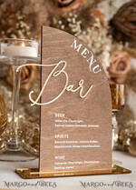TABLE DECOR SIGNS Wood Eco Rustic Table numbers Acrylic Arch Bar Menu, gold Plexi Ivory Velvet Drink Bar Menu Sign with Stand, Beige Plexi Table Bar Menu Luxury Wedding Table Decor, Wedding Signage Ecru drink Bar Menu 12