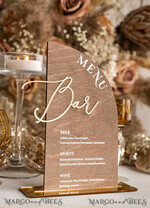 TABLE DECOR SIGNS Wood Eco Rustic Table numbers Acrylic Arch Bar Menu, gold Plexi Ivory Velvet Drink Bar Menu Sign with Stand, Beige Plexi Table Bar Menu Luxury Wedding Table Decor, Wedding Signage Ecru drink Bar Menu 12