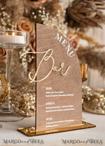 TABLE DECOR SIGNS Wood Eco Rustic Table numbers Acrylic Arch Bar Menu, gold Plexi Ivory Velvet Drink Bar Menu Sign with Stand, Beige Plexi Table Bar Menu Luxury Wedding Table Decor, Wedding Signage Ecru drink Bar Menu 12