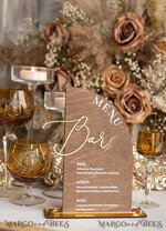 TABLE DECOR SIGNS Wood Eco Rustic Table numbers Acrylic Arch Bar Menu, gold Plexi Ivory Velvet Drink Bar Menu Sign with Stand, Beige Plexi Table Bar Menu Luxury Wedding Table Decor, Wedding Signage Ecru drink Bar Menu 12